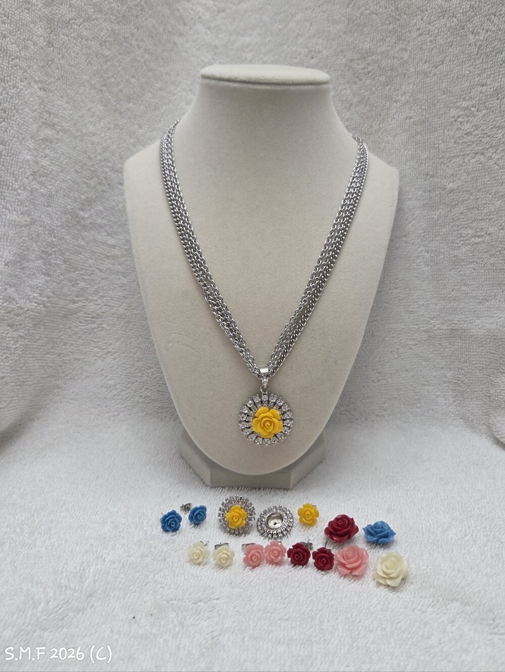 Interchangeable Rosettes Necklace & Earring Set w/Austrian Crystals